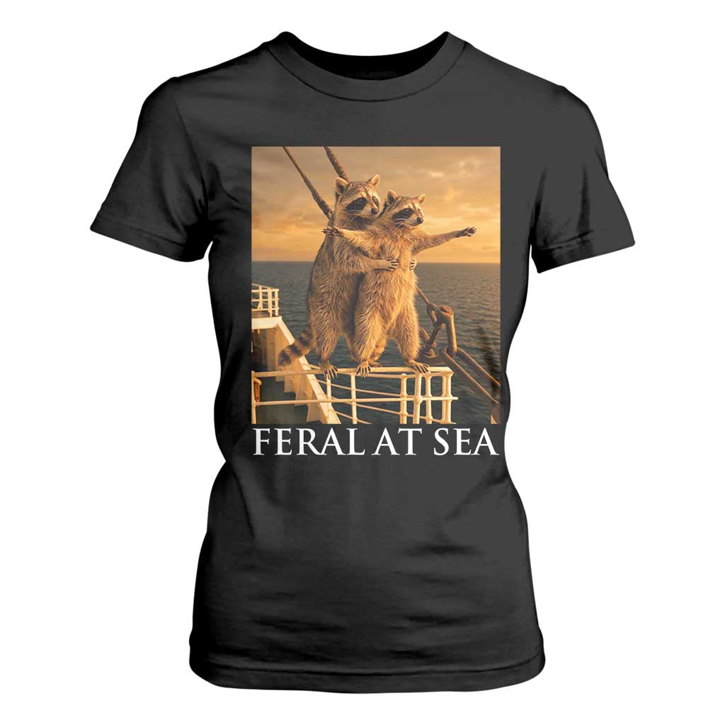 Vintage Feral At Sea Cruise T Shirt For Women Funny Raccoon Parody Movie TS14 Black Print Your Wear