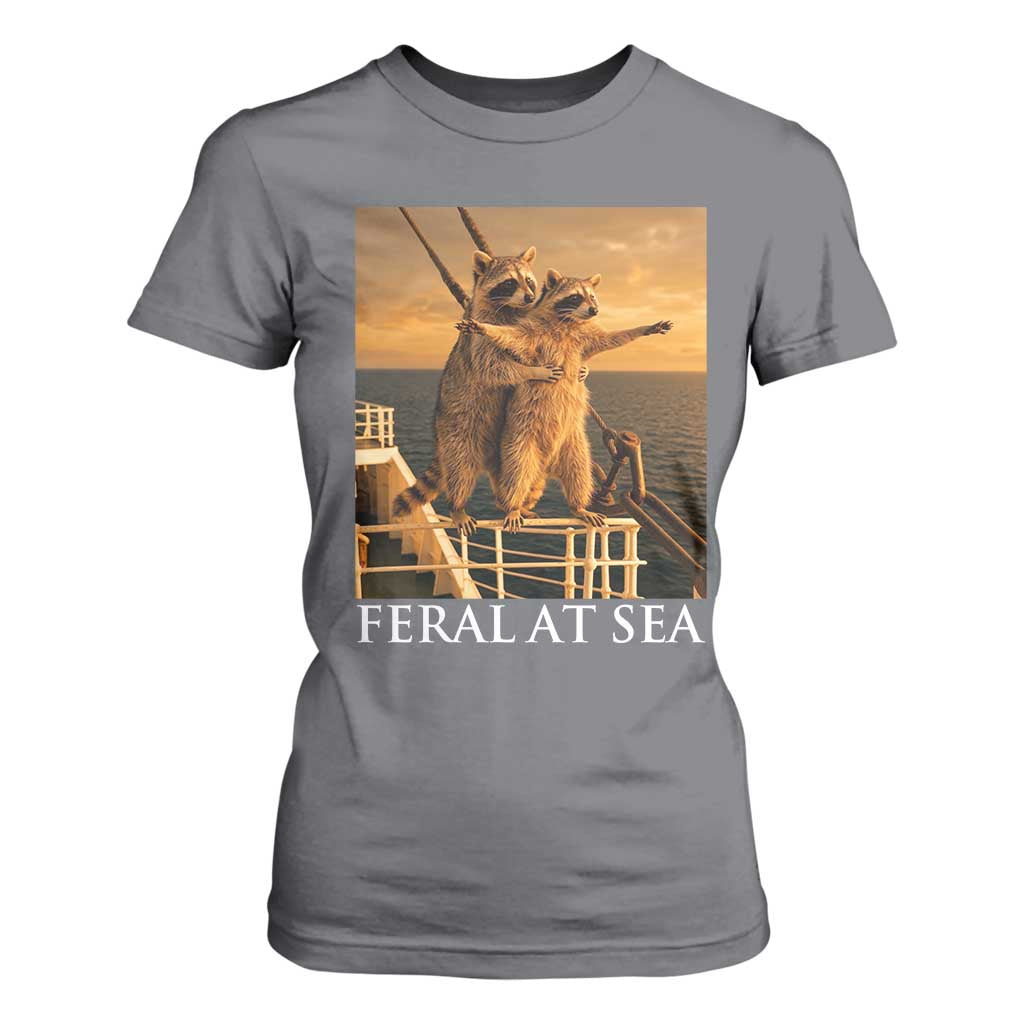 Vintage Feral At Sea Cruise T Shirt For Women Funny Raccoon Parody Movie TS14 Charcoal Print Your Wear