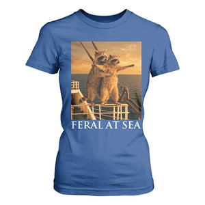 Vintage Feral At Sea Cruise T Shirt For Women Funny Raccoon Parody Movie TS14 Royal Blue Print Your Wear