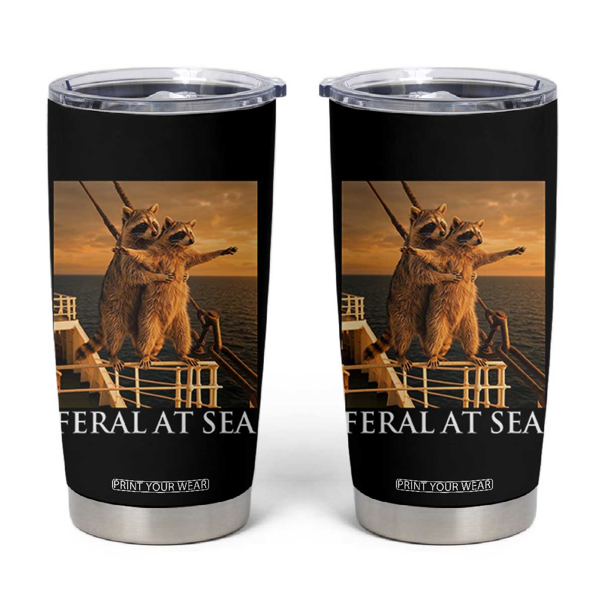 Vintage Feral At Sea Cruise Tumbler Cup Funny Raccoon Parody Movie TS14 Black Print Your Wear