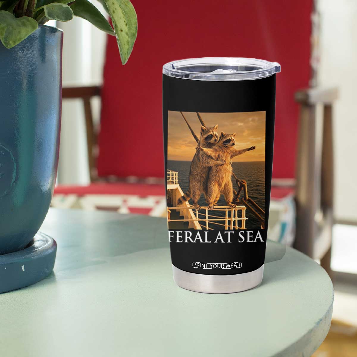 Vintage Feral At Sea Cruise Tumbler Cup Funny Raccoon Parody Movie TS14 Print Your Wear