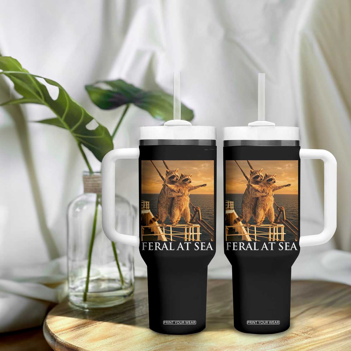 Vintage Feral At Sea Cruise Tumbler With Handle Funny Raccoon Parody Movie TS14 Print Your Wear