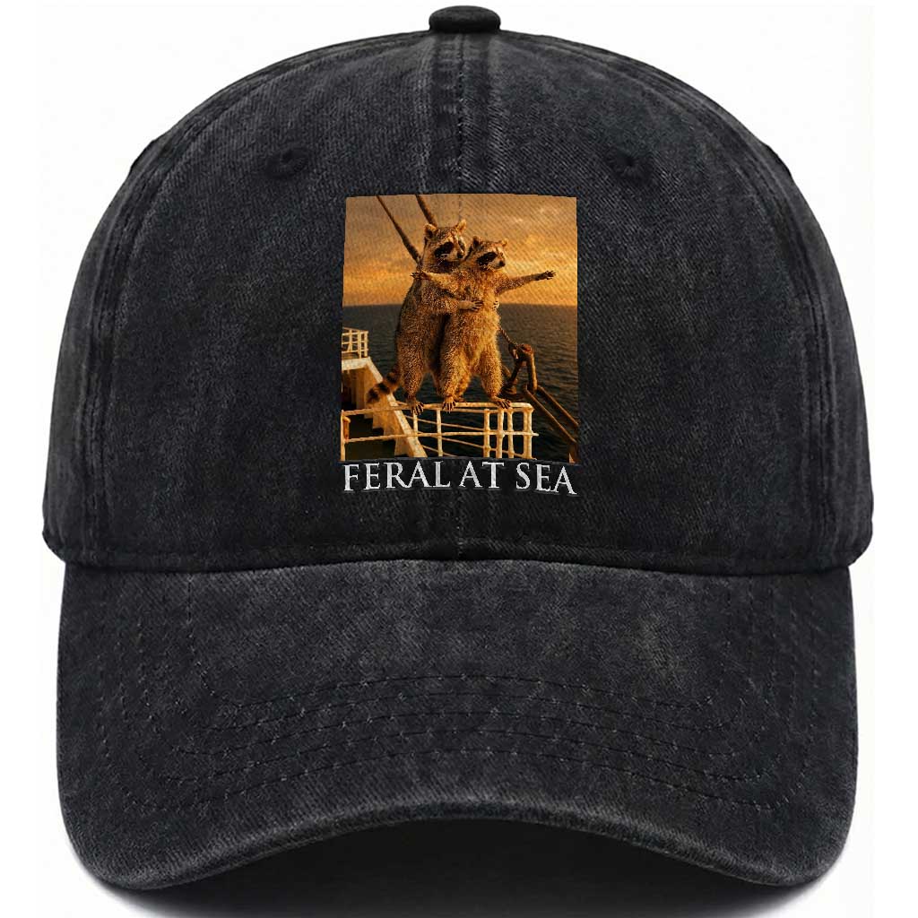 Vintage Feral At Sea Cruise Washed Cotton Baseball Cap Funny Raccoon Parody Movie TS14 Print Your Wear