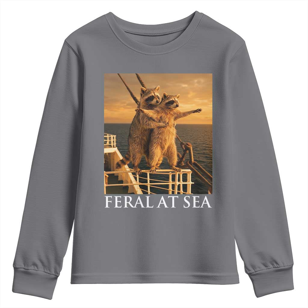Vintage Feral At Sea Cruise Youth Sweatshirt Funny Raccoon Parody Movie TS14 Charcoal Print Your Wear
