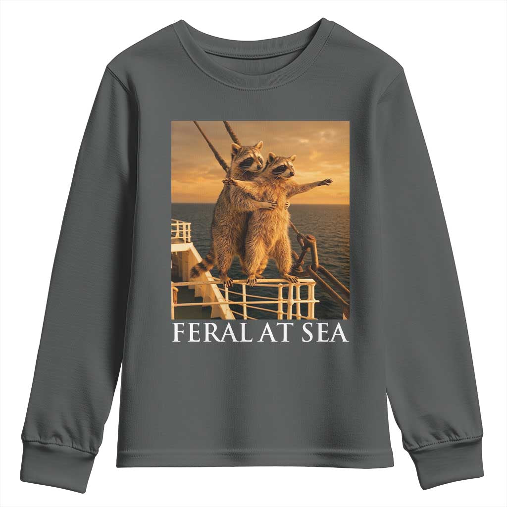 Vintage Feral At Sea Cruise Youth Sweatshirt Funny Raccoon Parody Movie TS14 Dark Heather Print Your Wear