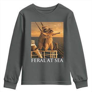 Vintage Feral At Sea Cruise Youth Sweatshirt Funny Raccoon Parody Movie TS14 Dark Heather Print Your Wear