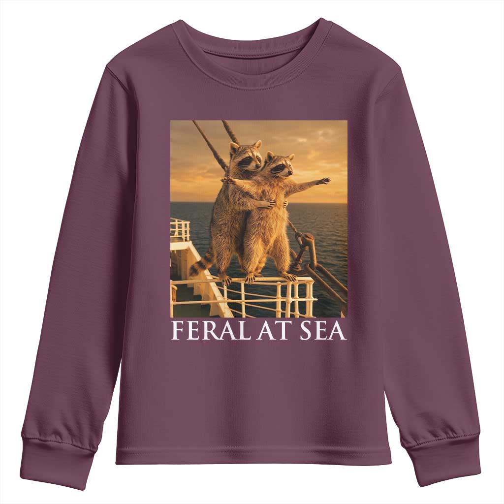 Vintage Feral At Sea Cruise Youth Sweatshirt Funny Raccoon Parody Movie TS14 Maroon Print Your Wear