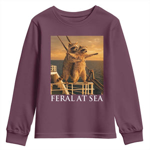 Vintage Feral At Sea Cruise Youth Sweatshirt Funny Raccoon Parody Movie TS14 Maroon Print Your Wear