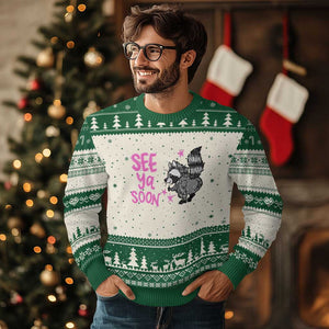 See Ya Soon Raccoon Ugly Christmas Sweater Funny Last Day Of School TS14 Beige Green Print Your Wear