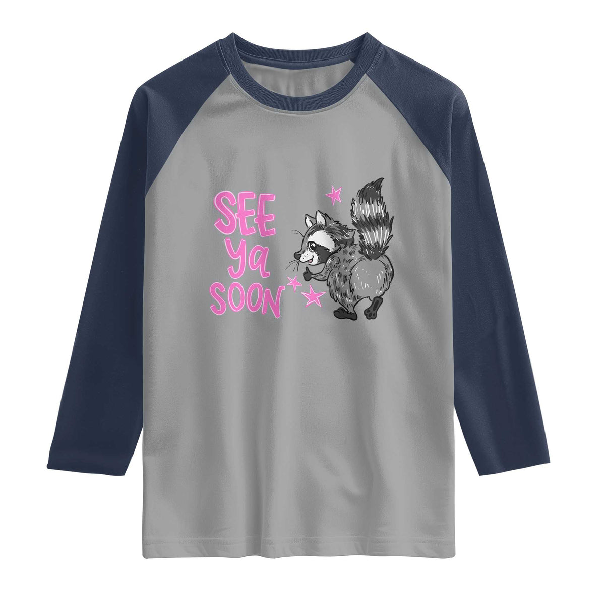 See Ya Soon Raccoon Raglan Shirt Funny Last Day Of School TS14 Sport Gray Navy Print Your Wear