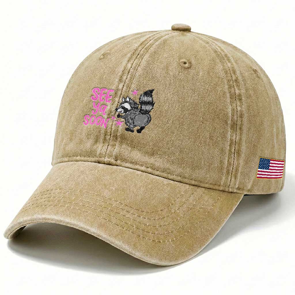 See Ya Soon Raccoon Washed Cotton Baseball Cap Funny Last Day Of School TS14 Print Your Wear