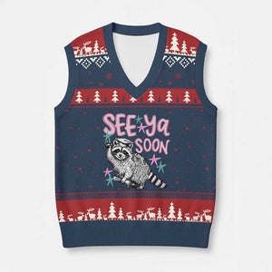 Funny Raccoon Graduation V-Neck Knit Sweater Vest Senior Grad 2026 See Ya Soon TS14 Navy Red Print Your Wear
