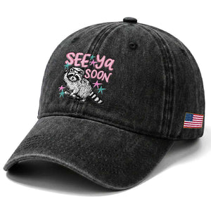 Funny Raccoon Graduation Washed Cotton Baseball Cap Senior Grad 2026 See Ya Soon TS14 Print Your Wear