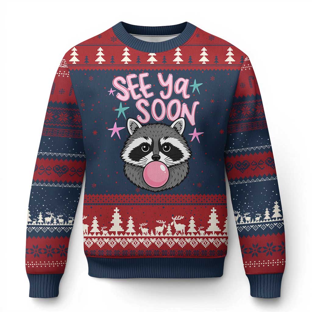 See Ya Soon Ugly Christmas Sweater Funny Raccoon Summer Last Day Of School TS14 Navy Red Print Your Wear