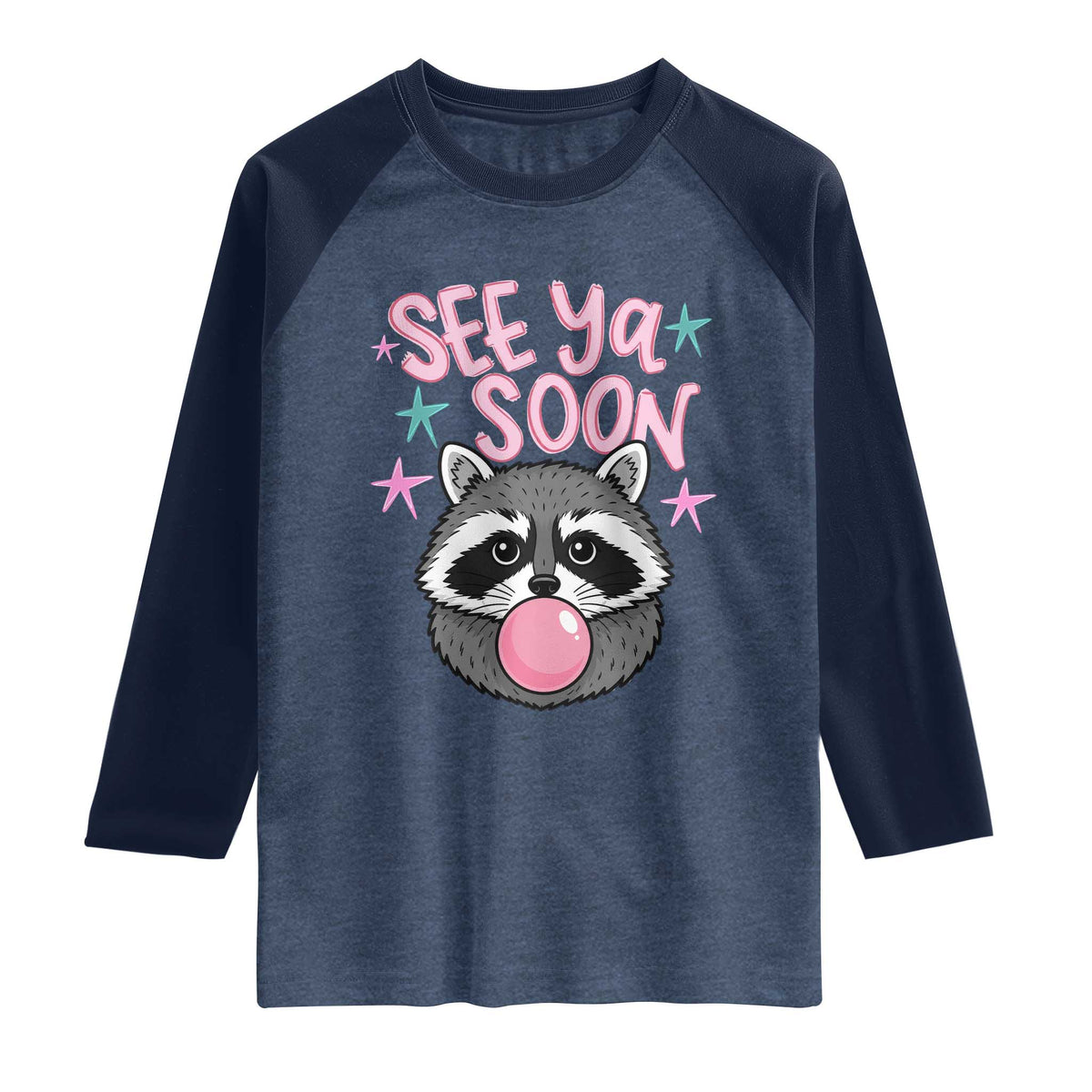 See Ya Soon Raglan Shirt Funny Raccoon Summer Last Day Of School TS14 Heather Denim Navy Print Your Wear