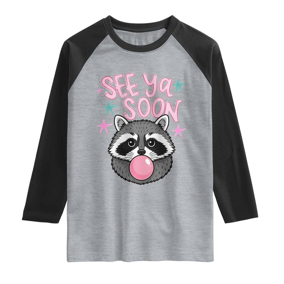 See Ya Soon Raglan Shirt Funny Raccoon Summer Last Day Of School TS14 Heather Gray Black Print Your Wear