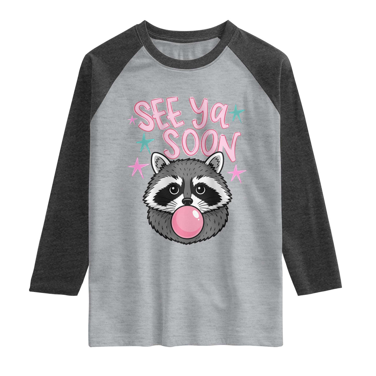 See Ya Soon Raglan Shirt Funny Raccoon Summer Last Day Of School TS14 Heather Gray Heather Charcoal Print Your Wear