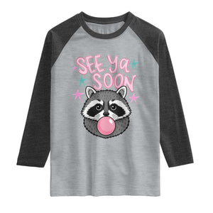 See Ya Soon Raglan Shirt Funny Raccoon Summer Last Day Of School TS14 Heather Gray Heather Charcoal Print Your Wear