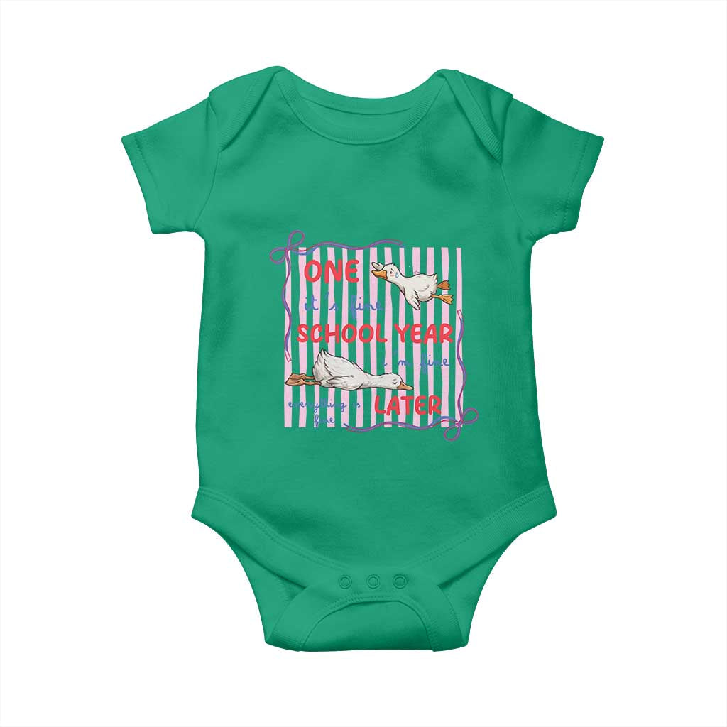 Striped One School Year Later Baby Onesie Funny Goose Teacher Summer TS14 Irish Green Print Your Wear