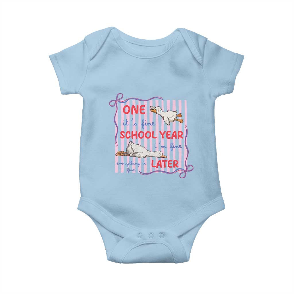 Striped One School Year Later Baby Onesie Funny Goose Teacher Summer TS14 Light Blue Print Your Wear