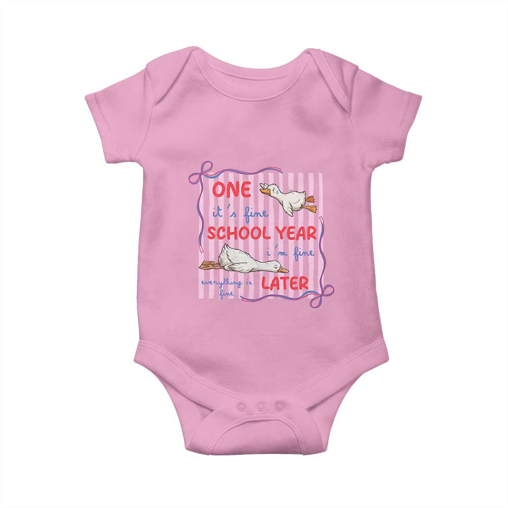 Striped One School Year Later Baby Onesie Funny Goose Teacher Summer TS14 Light Pink Print Your Wear