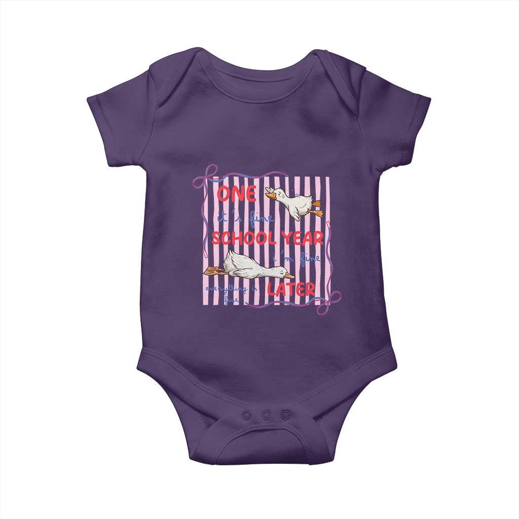 Striped One School Year Later Baby Onesie Funny Goose Teacher Summer TS14 Purple Print Your Wear