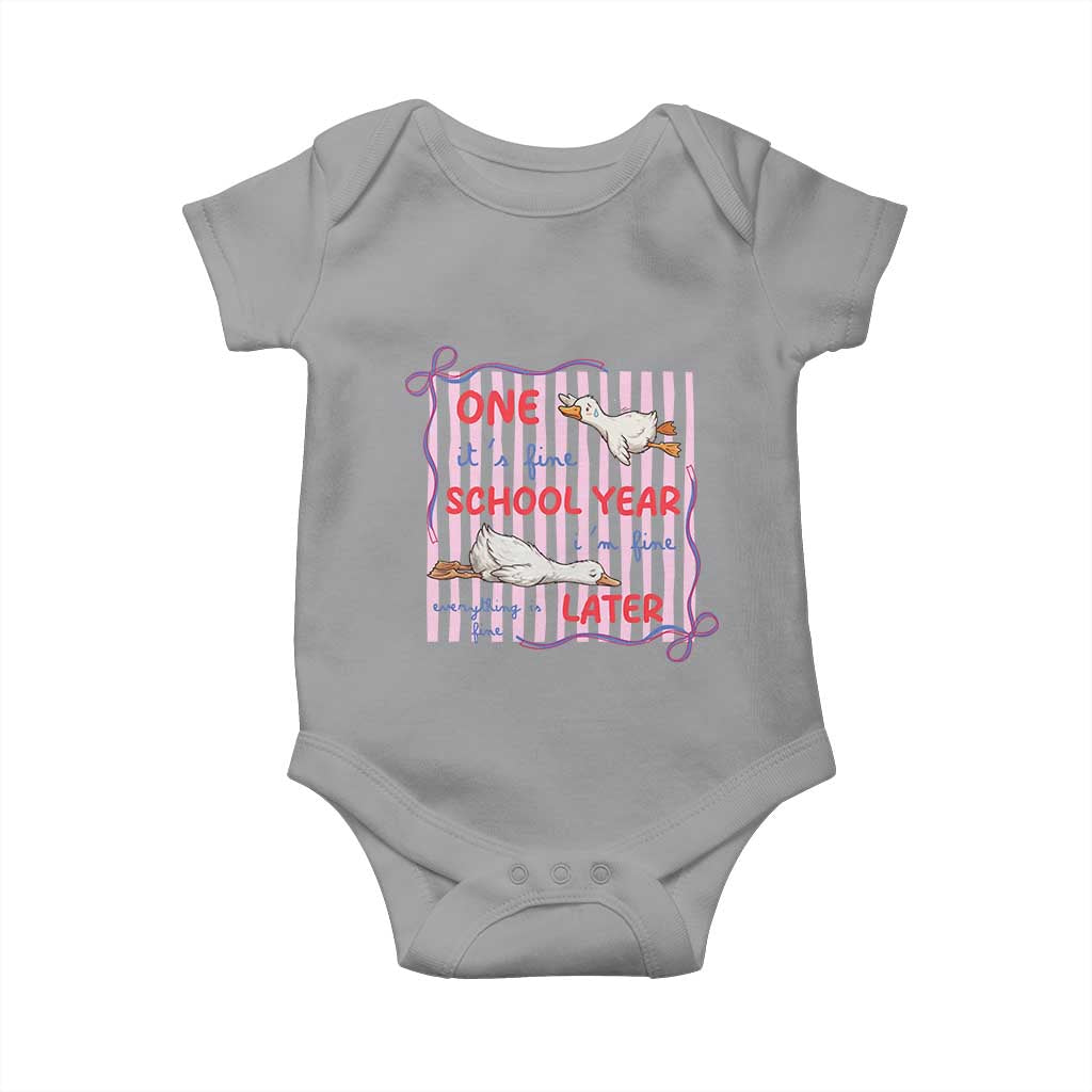 Striped One School Year Later Baby Onesie Funny Goose Teacher Summer TS14 Sport Gray Print Your Wear
