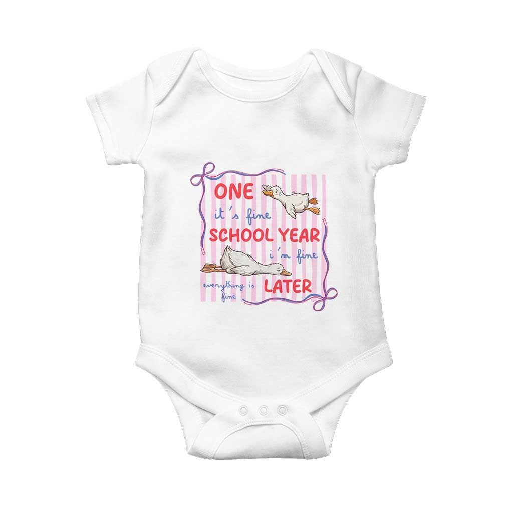 Striped One School Year Later Baby Onesie Funny Goose Teacher Summer TS14 White Print Your Wear
