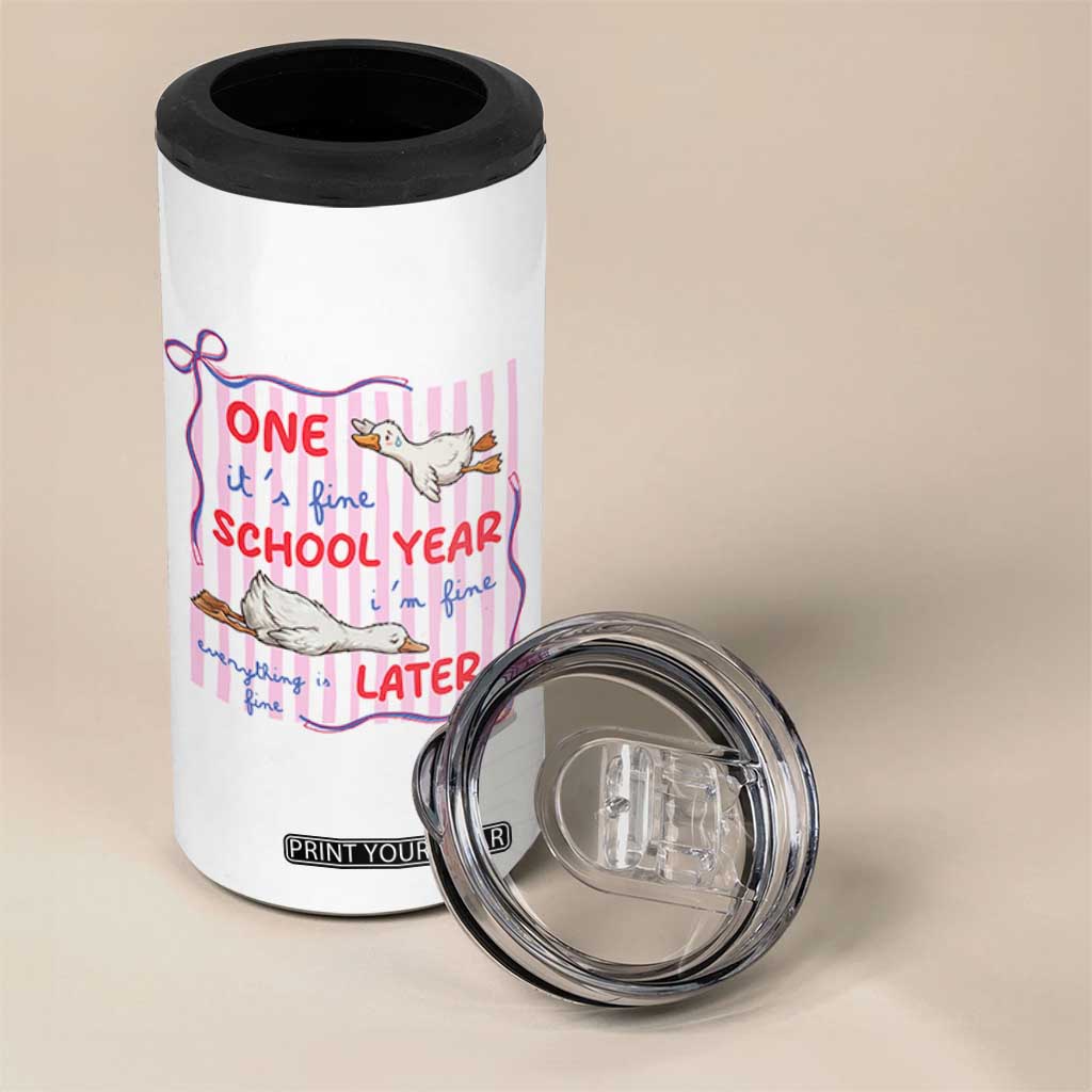 Striped One School Year Later 4 in 1 Can Cooler Tumbler Funny Goose Teacher Summer TS14 Print Your Wear