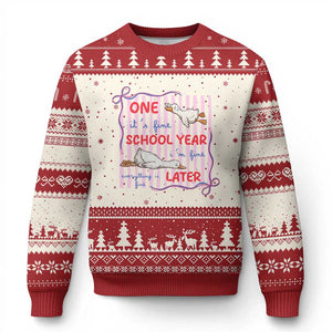 Striped One School Year Later Ugly Christmas Sweater Funny Goose Teacher Summer TS14 Beige Red Print Your Wear