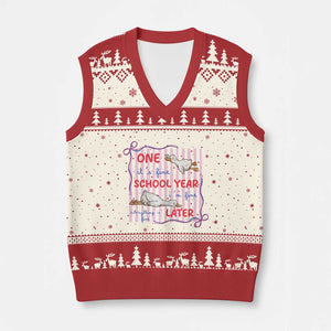 Striped One School Year Later V-Neck Knit Sweater Vest Funny Goose Teacher Summer TS14 Beige Red Print Your Wear