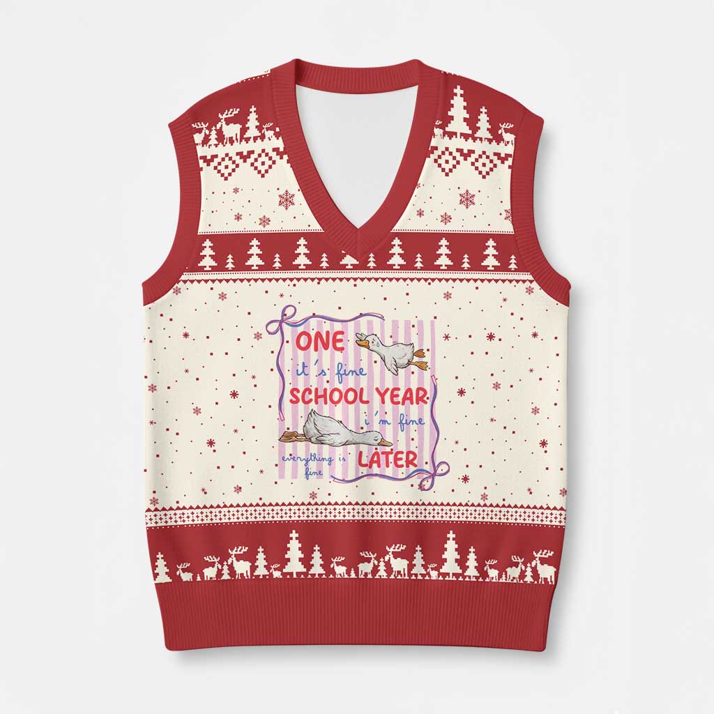 Striped One School Year Later V-Neck Knit Sweater Vest Funny Goose Teacher Summer TS14 Beige Red Print Your Wear