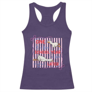 Striped One School Year Later Racerback Tank Top Funny Goose Teacher Summer TS14 Purple Print Your Wear