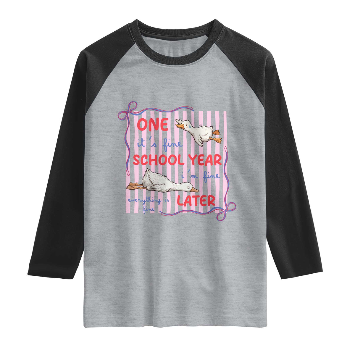 Striped One School Year Later Raglan Shirt Funny Goose Teacher Summer TS14 Heather Gray Black Print Your Wear