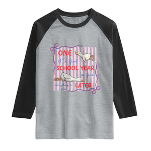 Striped One School Year Later Raglan Shirt Funny Goose Teacher Summer TS14 Heather Gray Black Print Your Wear