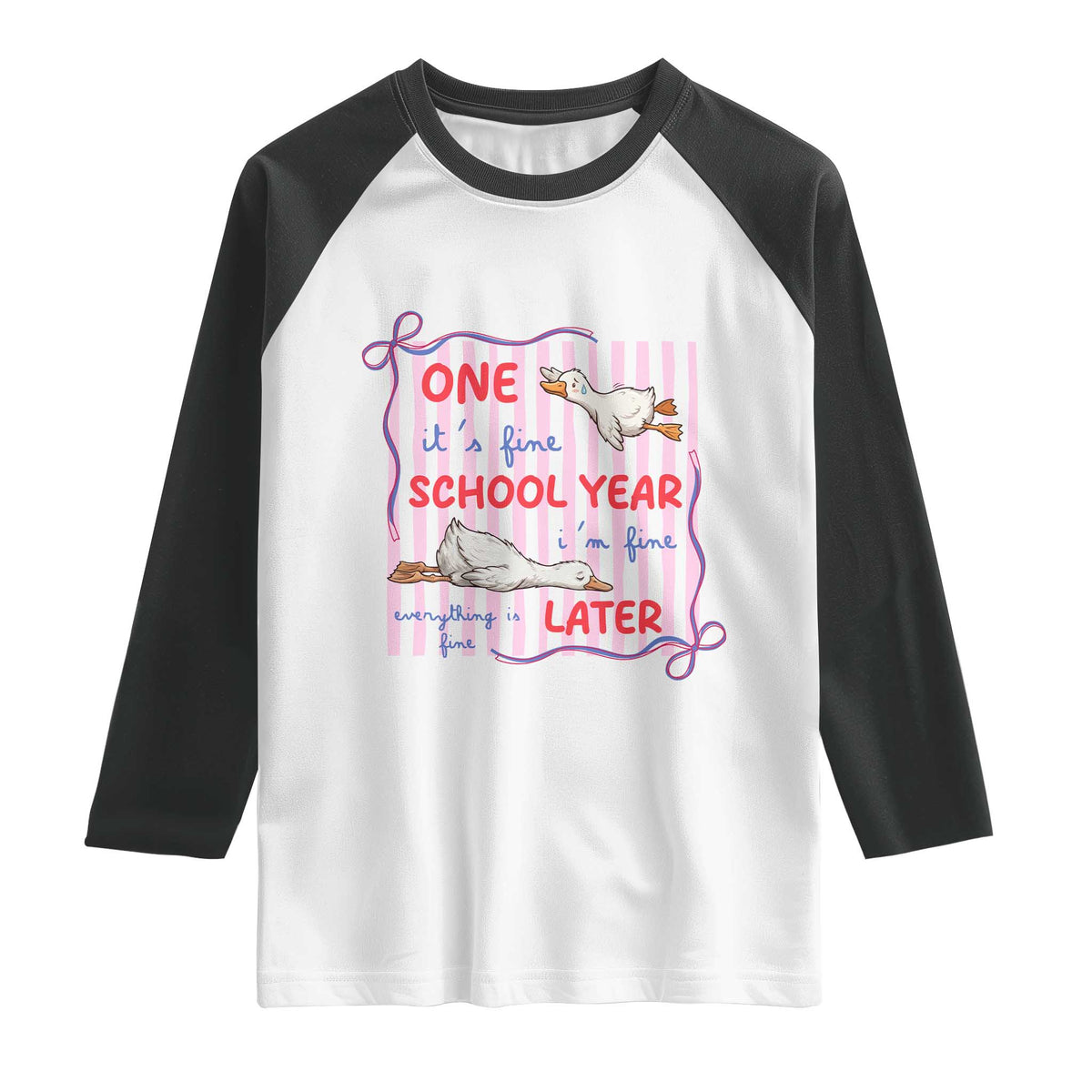 Striped One School Year Later Raglan Shirt Funny Goose Teacher Summer TS14 White Black Print Your Wear