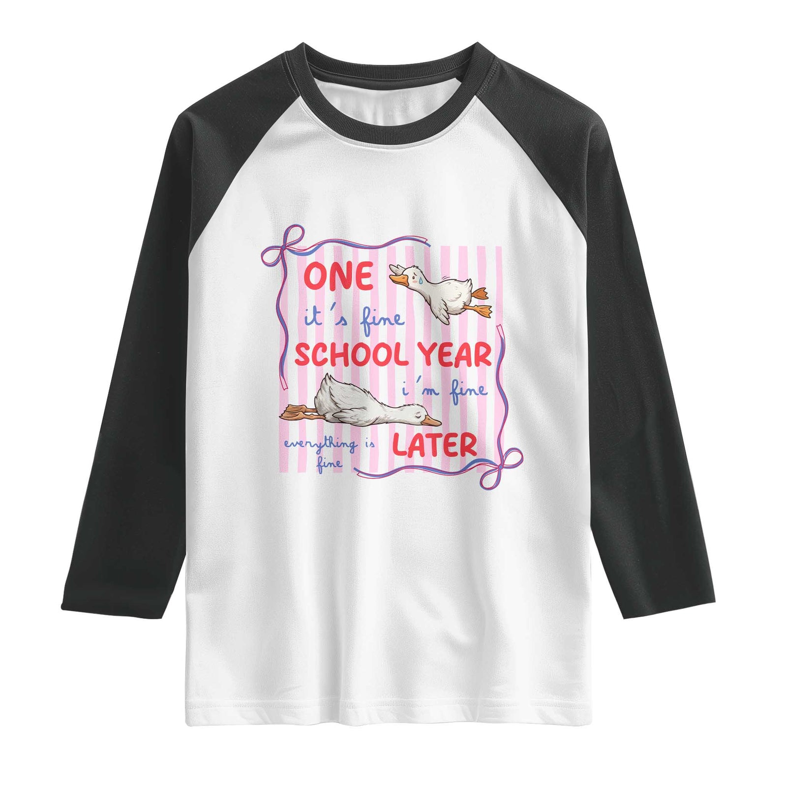 Striped One School Year Later Raglan Shirt Funny Goose Teacher Summer TS14 White Black Print Your Wear