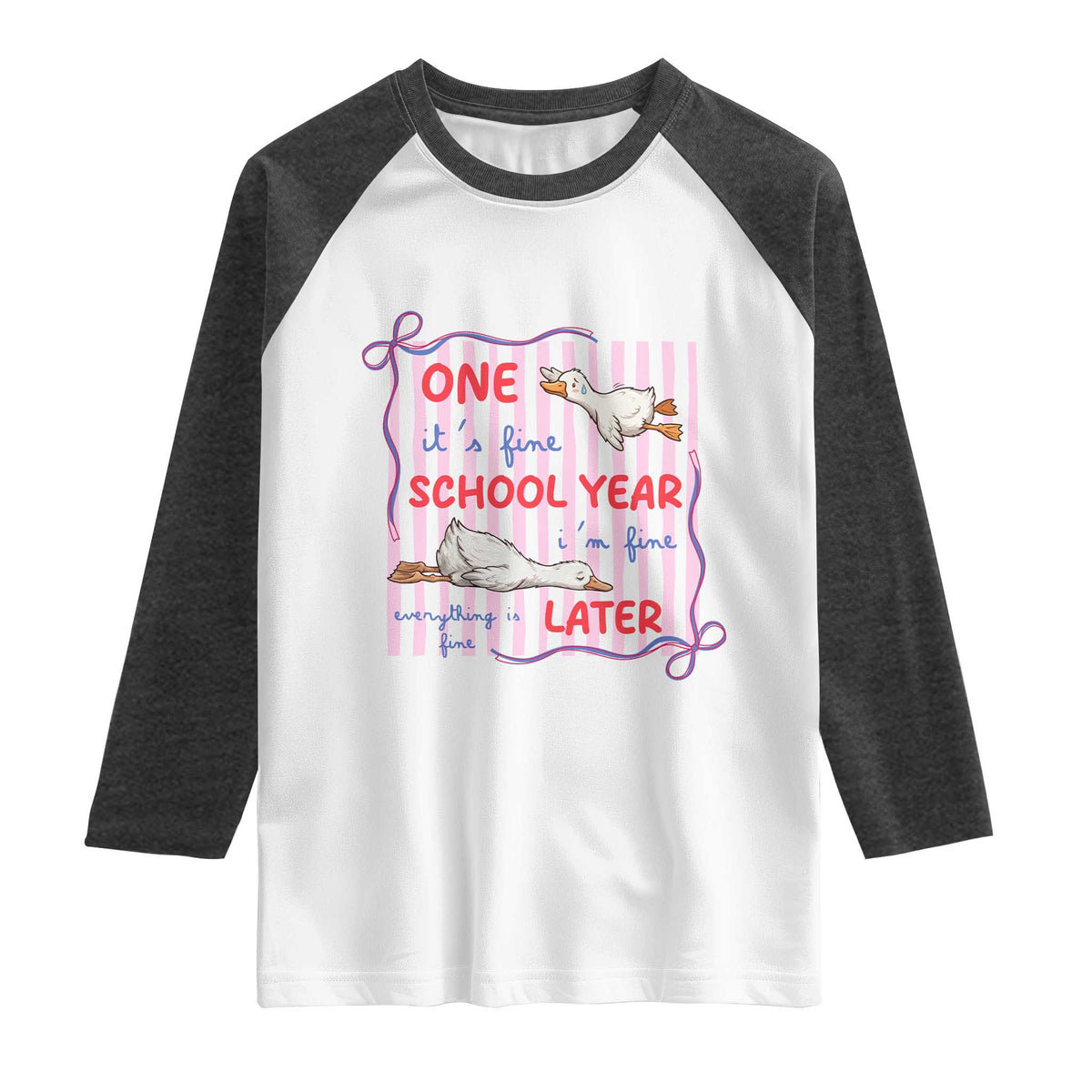 Striped One School Year Later Raglan Shirt Funny Goose Teacher Summer TS14 White Heather Charcoal Print Your Wear