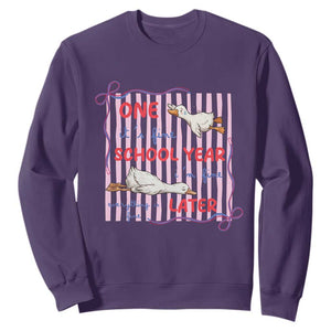 Striped One School Year Later Sweatshirt Funny Goose Teacher Summer TS14 Purple Print Your Wear