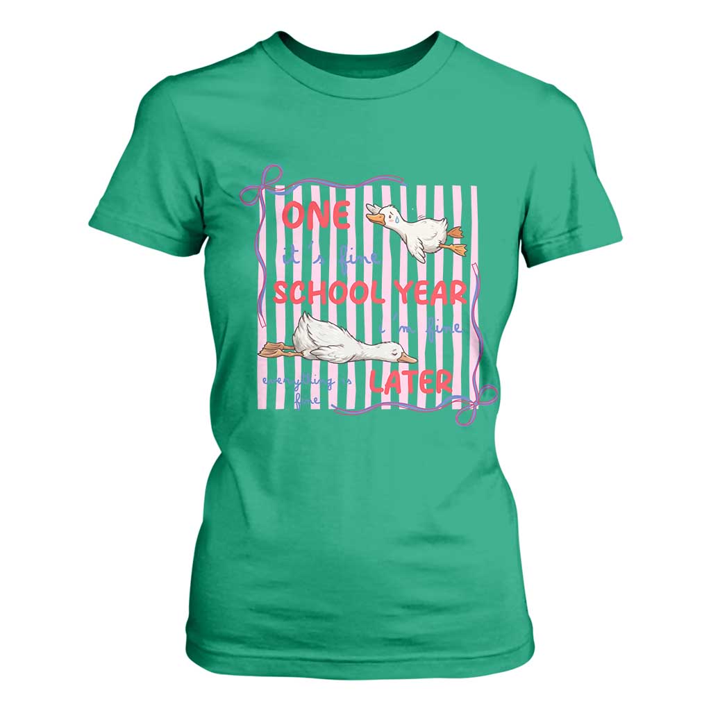 Striped One School Year Later T Shirt For Women Funny Goose Teacher Summer TS14 Irish Green Print Your Wear