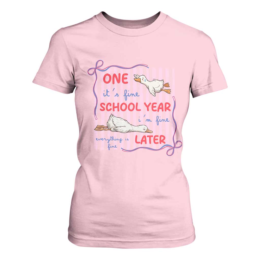 Striped One School Year Later T Shirt For Women Funny Goose Teacher Summer TS14 Light Pink Print Your Wear