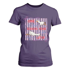 Striped One School Year Later T Shirt For Women Funny Goose Teacher Summer TS14 Purple Print Your Wear