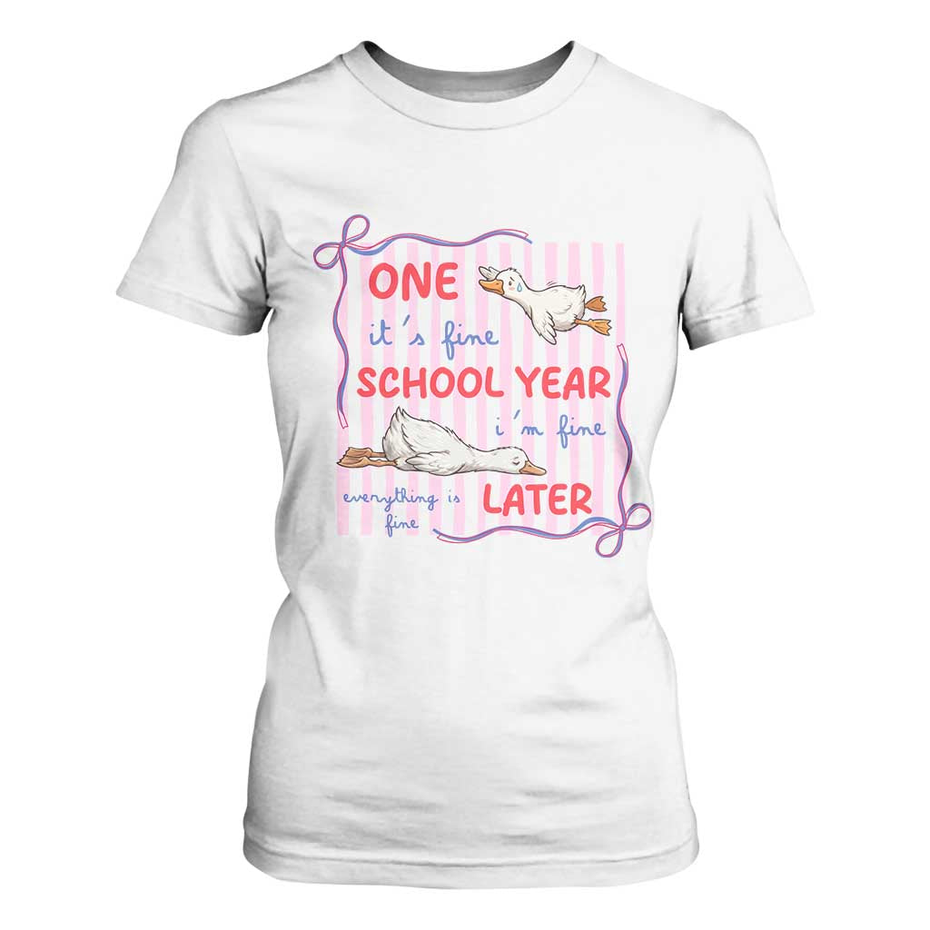 Striped One School Year Later T Shirt For Women Funny Goose Teacher Summer TS14 White Print Your Wear