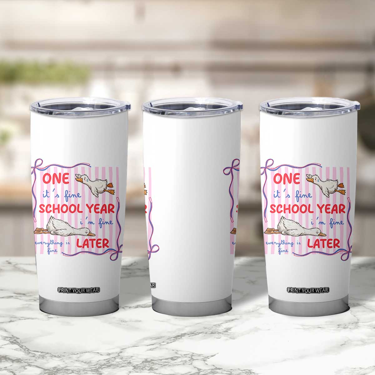 Striped One School Year Later Tumbler Cup Funny Goose Teacher Summer TS14 Print Your Wear