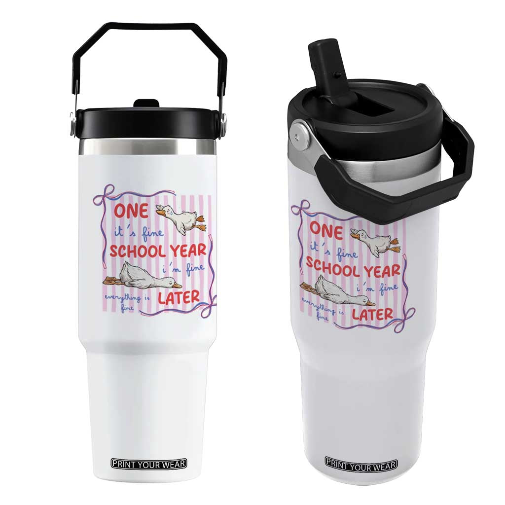 Striped One School Year Later Flip Straw Tumbler Funny Goose Teacher Summer TS14 One Size: 30 oz White Print Your Wear
