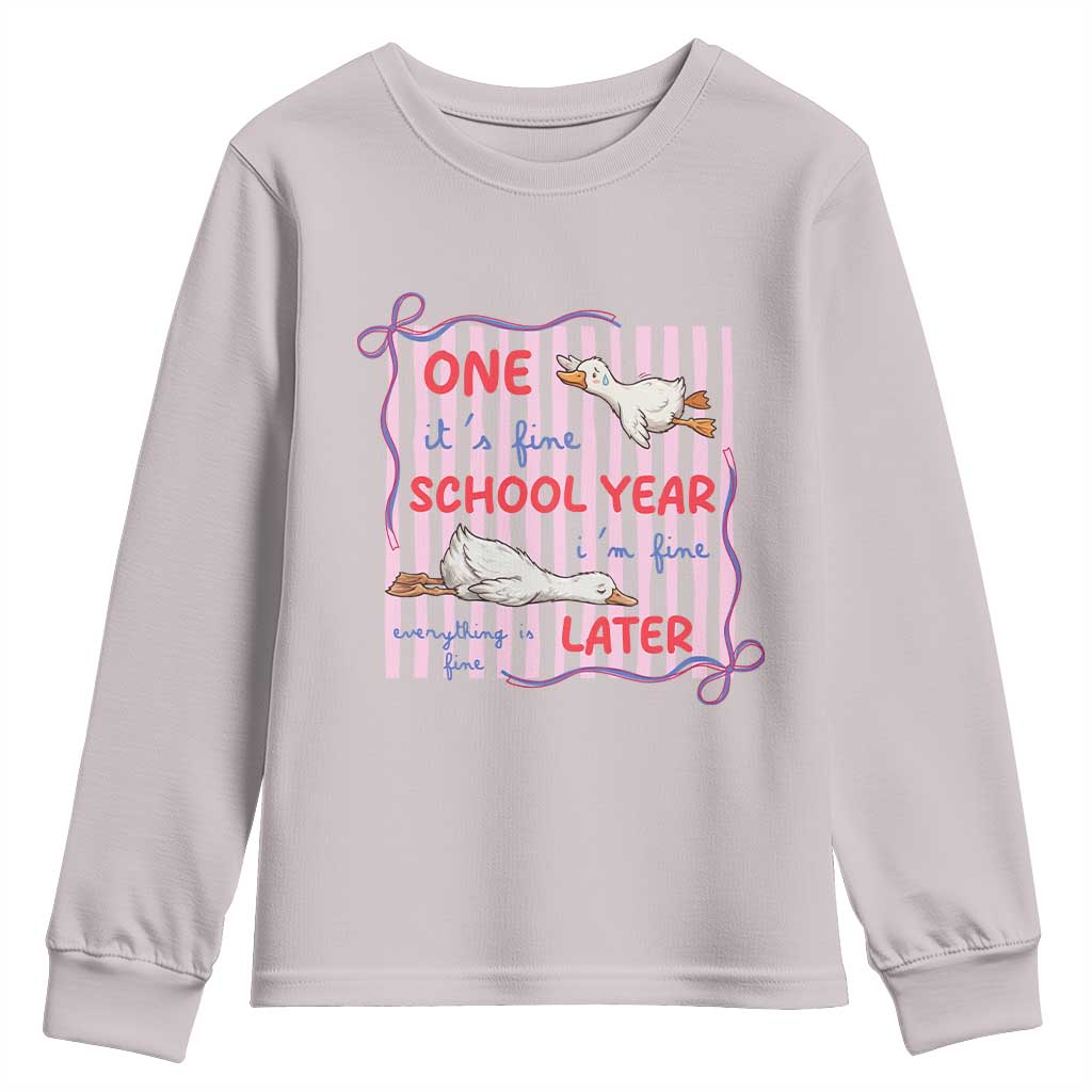 Striped One School Year Later Youth Sweatshirt Funny Goose Teacher Summer TS14 Ice Gray Print Your Wear