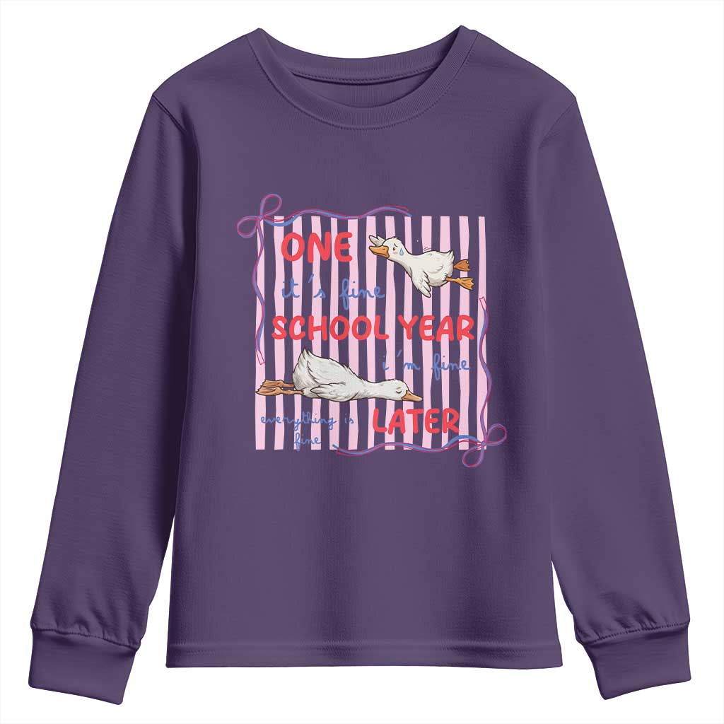 Striped One School Year Later Youth Sweatshirt Funny Goose Teacher Summer TS14 Purple Print Your Wear
