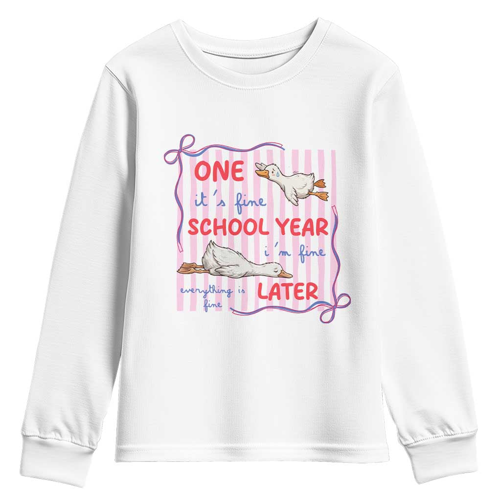 Striped One School Year Later Youth Sweatshirt Funny Goose Teacher Summer TS14 White Print Your Wear