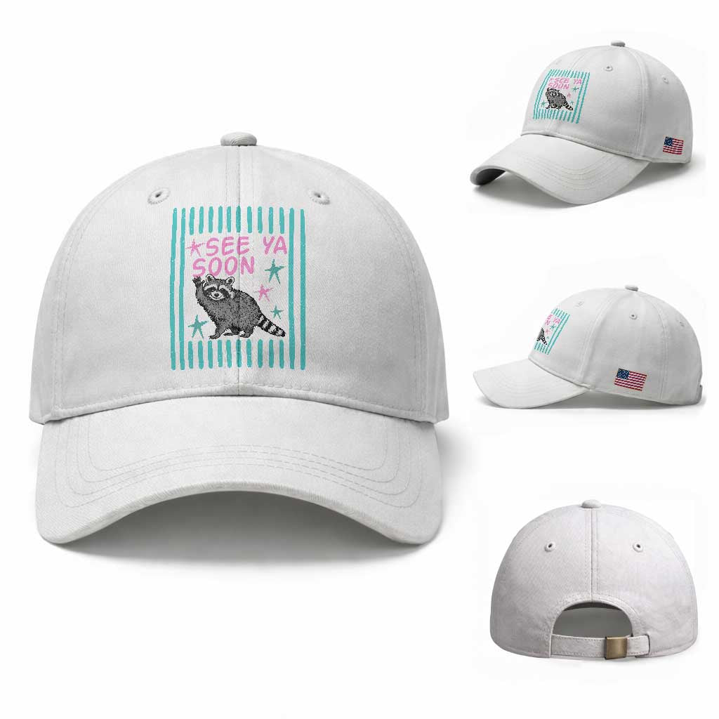 Striped Funny See Ya Soon Racoon Baseball Cap Last Day Of School Teacher TS14 Baseball Cap Universal Fit White Print Your Wear