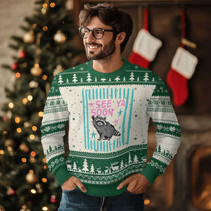 Striped Funny See Ya Soon Racoon Ugly Christmas Sweater Last Day Of School Teacher TS14 Beige Green Print Your Wear